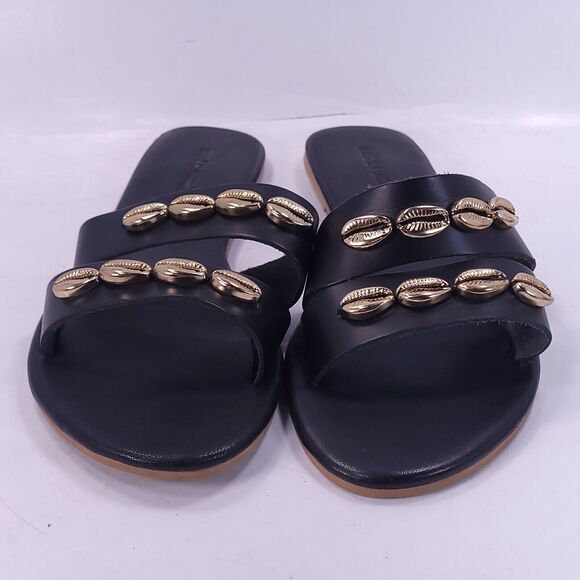 Salt+umber Slip On Casual Leather Open Back Sandals Womens Size 7 Black - Picture 2 of 8